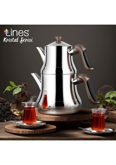 Yonca Lines Naz Orta Boy Çelik Çaydanlık Kristal Bronz