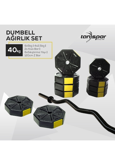 Tan Spor 40 KG Dambıl Ağırlık Halter  Kısa Bar ve Z Bar Seti