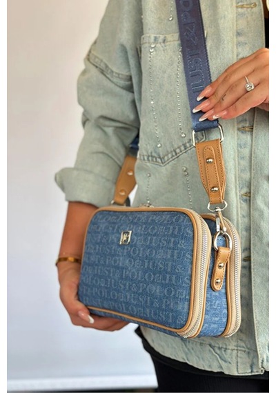 Just Polo Kadın Günlük Kullanıma Uygun Şık Omuz Çantası Ve Cüzdanı Kombin Shopper Koyu Kot Mavi