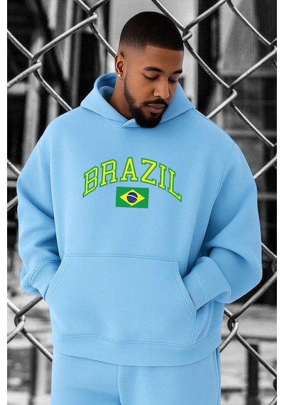 Benroma 3 İplik Penye Brazil Baskılı Büyük Beden Sweatshırt Bebe Mavisi