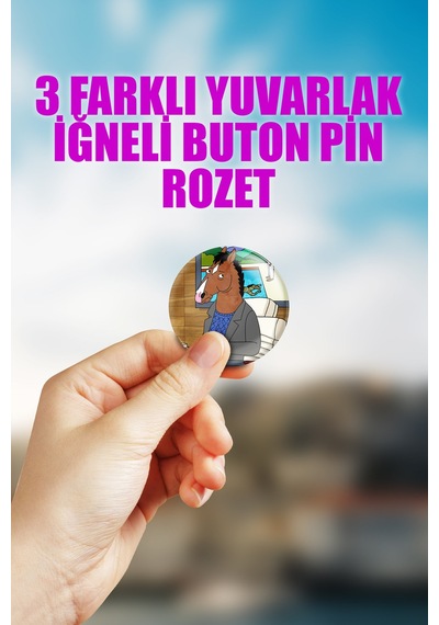 Bojack Horseman Çanta Süsü Rozet İğneli Buton Rozet Seti 3 Adet Üçlü