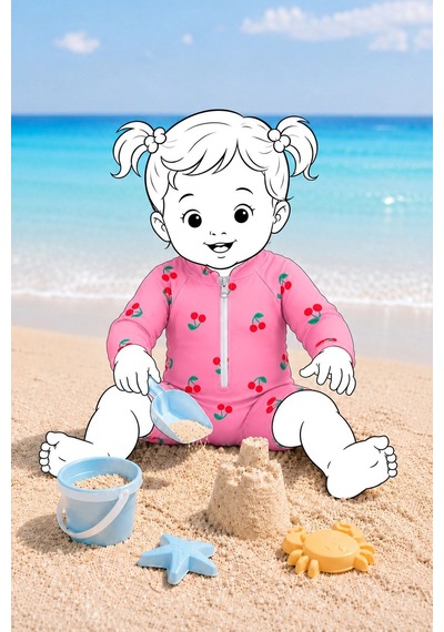 Zuzunga Kiraz Desenli Kız Bebek Uzun Kollu Fermuarlı Tulum Mayo