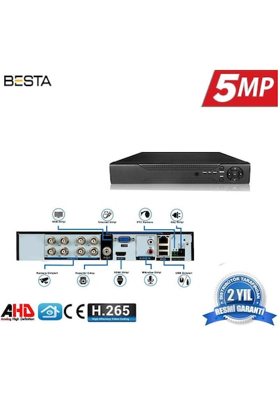 8 Kanal Ahd 5Mp H265 Dvr Kayıt Cihazı Xmeye Bs-808Hd