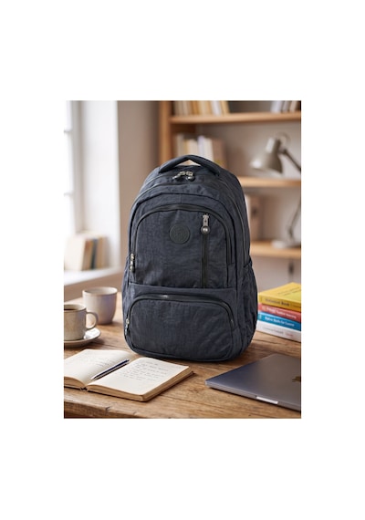 Gigi Luxe Unisex Su Geçirmez Çok Bölmeli Krinkıl Kumaş Okul Çantası Laptop Çantası Siyah Siyah