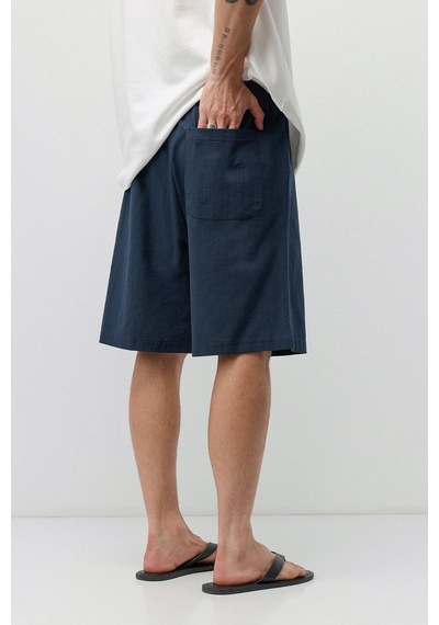 Vamos Basic Oversize Keten Şort Lacivert