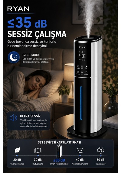 Ultrasonik Hava Nemlendirici 9l Akıllı Buhar Makinesi Nem Sensörlü Aromaterapi Aquapure