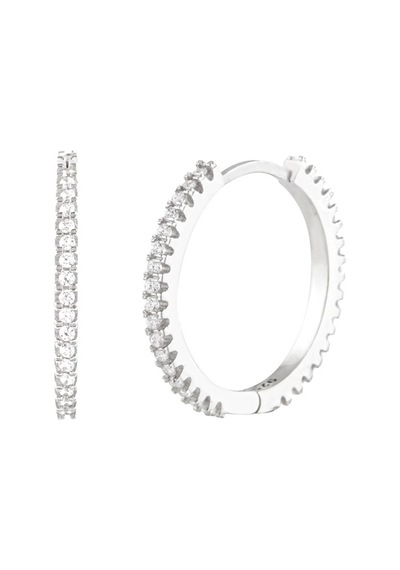 Taşlı Beyaz Halka Gümüş Kadın Küpe N11.90304
