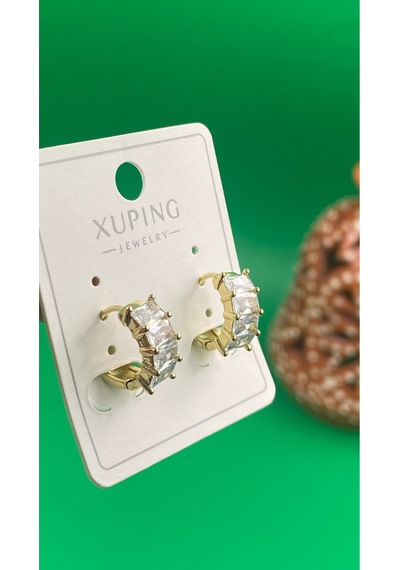 Xuping 14k Altın Renginde Zirkon Taşlı Halka Model Çelik Kadın Küpe Gold