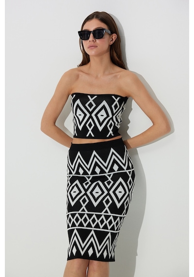 Sherin Siyah Ekru Geometrik Desenli Büstiyer SS23CT4658Sİ-SİYAH Siyah