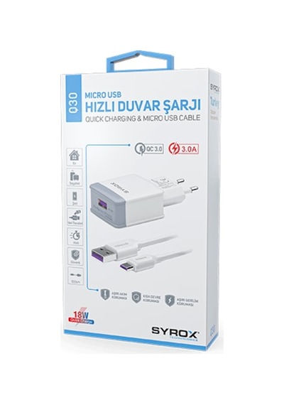 Syrox Q30 Microusb Girişli 3.0 Amper 18W Hızlı Şarj Aleti (307252053) Syrox Q30 Microusb Girişli 3.0 Amper 18W Hızlı Şarj Aleti (307252053)