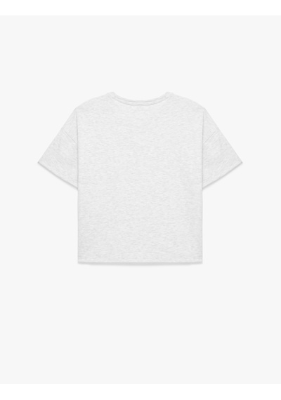 Koton Slim Fit Kısa Kollu Bisiklet Yaka Fiyonk Nakışlı Tişört Kar Melanj 6sal10701ık Gri Melanj