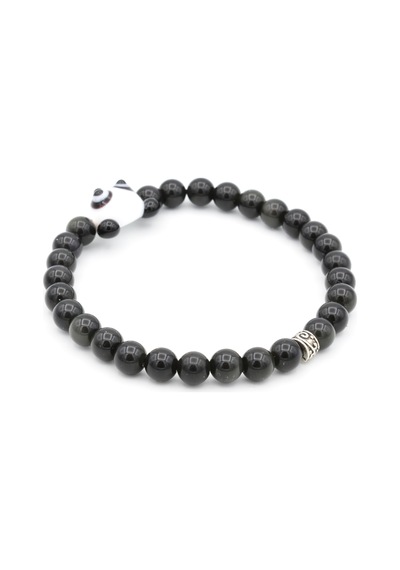 Panda Tasarim Doğal Rainbow Obsidyen Bileklik 6 Mm Gri