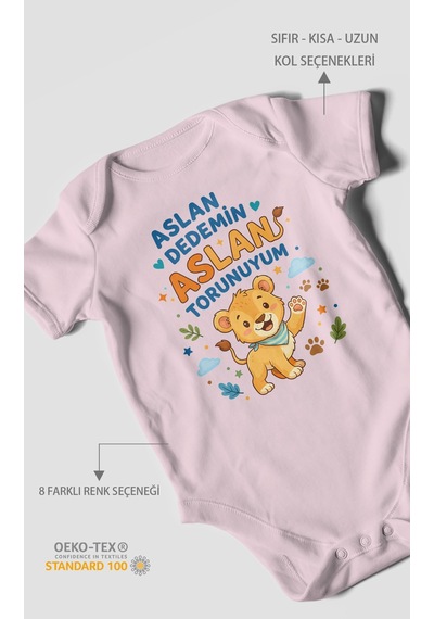 Morivokids Aslan Dedemin Aslan Torunuyum Kısa Kollu Bebek Body %100 Pamuk Bebe Pembe