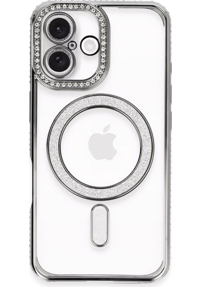İphone 16 Plus Kılıf Joke Simli Magneticsafe Kılıf - Gri Renk