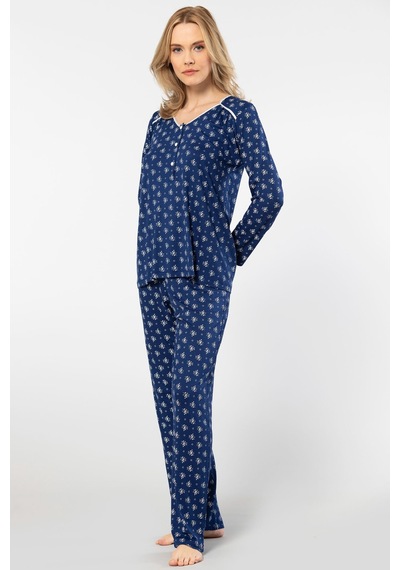 Türen Çiçek Desenli Uzun Kollu Patlı Pijama Takımı 3382/lacivert 001 Türen Çiçek Desenli Uzun Kollu Patlı Pijama Takımı 3382/lacivert 001