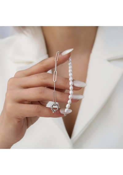 925 Ayar Gümüş Barock White Tatlısu İncisi Bileklik-5mm