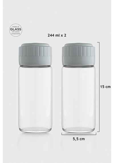 Renga Hibrit 244 Ml Gri Kapaklı 2'li Cam Baharatlık Seti 161005 Gri