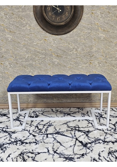 Zafir Beyaz Boyalı - L - Ayaklı 100 Cm X 38 Cm Oturak - Bench - Makyaj Taburesi - Makyaj Oturak Mavi