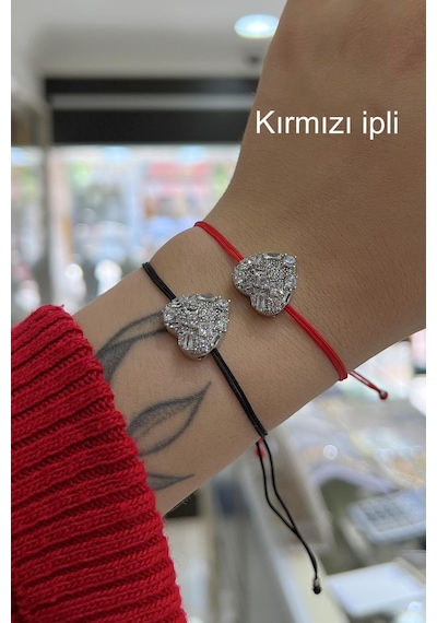 Gümüş Kalpli Taşlı Bileklik Dlp56e23 Beyaz