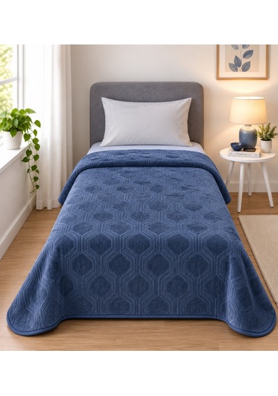 Özdilek Trendy Embos Tek Kişilik Battaniye -art Deco Çin Mavisi Mavi