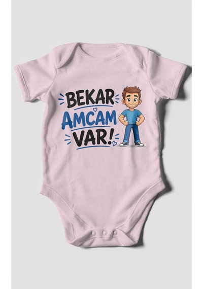 Morivokids Bekar Amcam Var Kısa Kollu Bebek Body %100 Pamuk Bebe Pembe