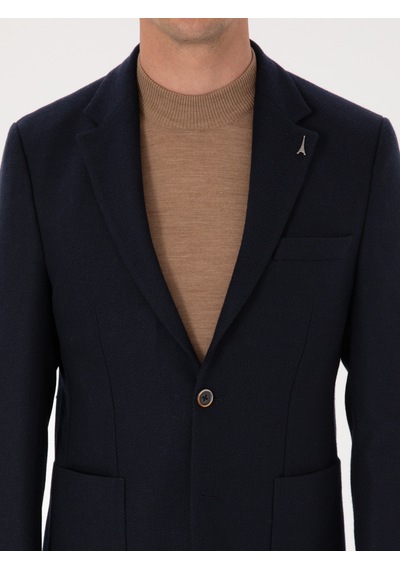 Cacharel Lacivert Slim Fit Yün Karışımlı Spor Ceket