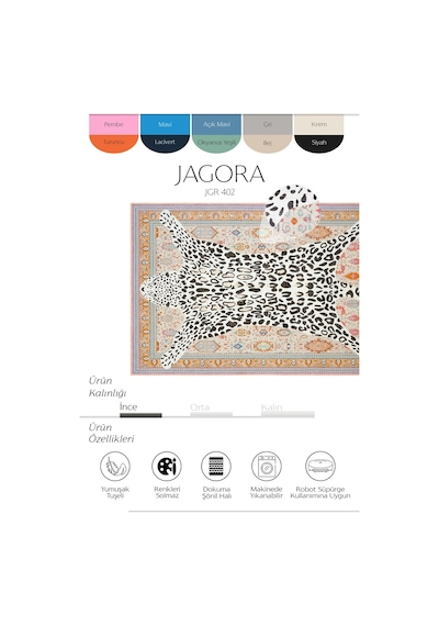 Cool Halı Jagora Leopar Halı Kaplan Desen Vintage Bej Şönil Halı Yıkanabilir Leoparlı Dekoratif Halı