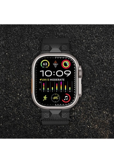 Apple Uyumlu Watch Ultra 49mm Akav Krd-107 Metal Hasır Kordon-siyah