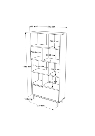 Robin Home Kitaplık Raf Metal Ayaklı 176cm Kapaklı Beyaz Beyaz
