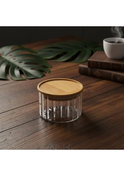 Linie Slim Bambu Kapaklı Borosilikat Cam Saklama Kabı - Çizgili Vakumlu Baharatlık, Çay Ve Kahve Kavanozu - 200ml Ve 300ml Seçenekleri 200ml 7009