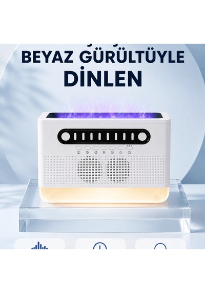 Simüle Alev Efektli Kablosuz Hoparlör Zamanlayıcılı Gece Lambası