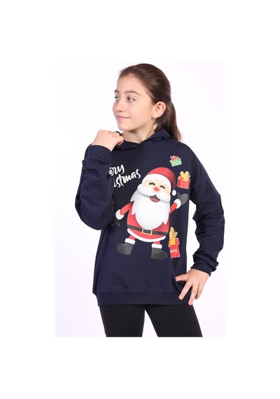 Toontoy Unısex Çocuk Noel Baba Baskılı Sweatshirt Lacivert