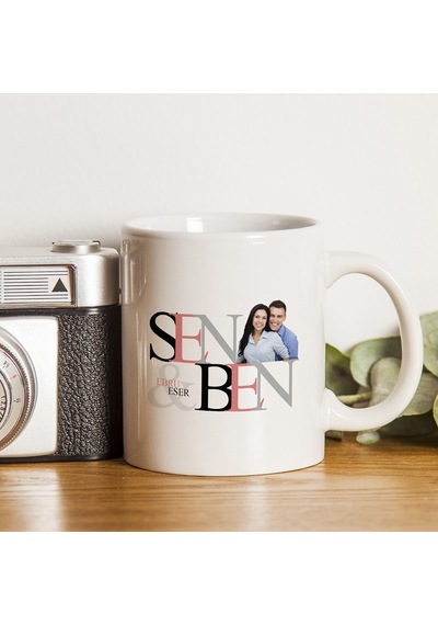 Kişiye Özel Sen Ben Tasarımlı Isimli Fotoğraflı Beyaz Kupa Bardak