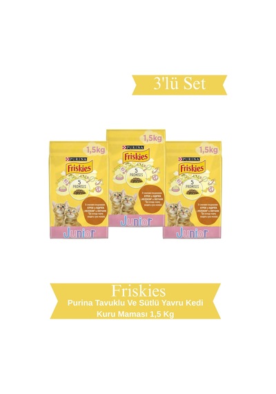 Purina Tavuklu Ve Sütlü Yavru Kedi Kuru Maması 1,5 Kg 3'lü Set