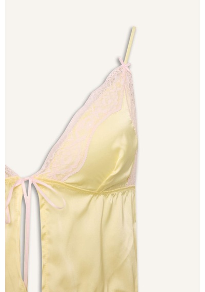 Defacto Dantel Detaylı Saten Açık Sarı Pijama Üst H1352ax26smyl83 Sarı-yl83