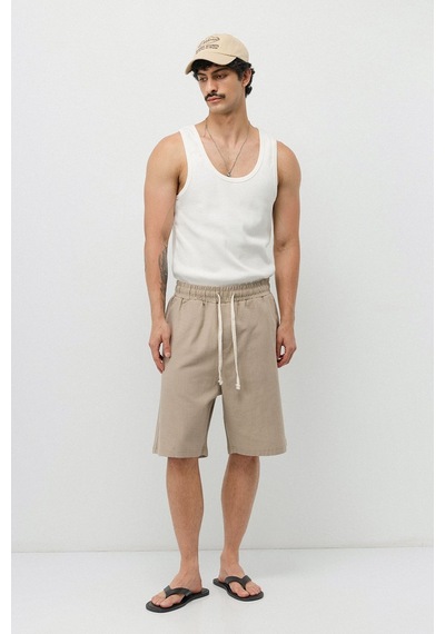 Vamos Basic Oversize Keten Şort Bej