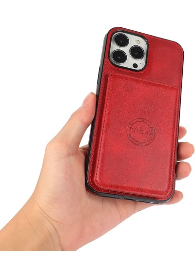 Iphone 13 Pro Max Uyumlu Kart Bölmeli Cüzdanlı Deri Kılıf Kırmızı