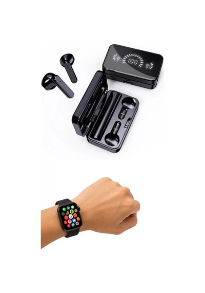 Spor Ve Günlük Kullanıma Uygun Akıllı Saat Ve Bluetooth Kulaklık Seti Yüksek Siyah