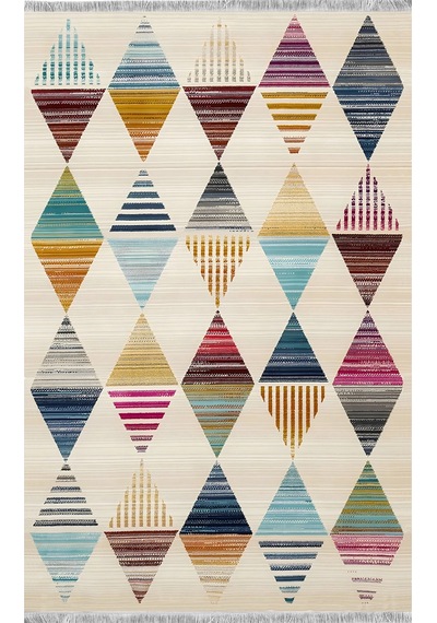 Renkli Geometrik Desenler Tasarım Modern Halı Dekoratif Kilim Bej