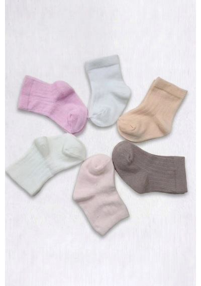 Cocole Socks Kız Bebek Soket Çorabı Kraft Kutulu 6'lı Set Pamuklu 0-1 Yaş Fitilli Çok Renkli