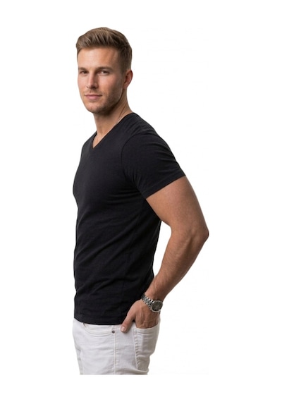 Deepsea Siyah V Yaka Slim Fit Erkek Tişört 1801165 Siyah