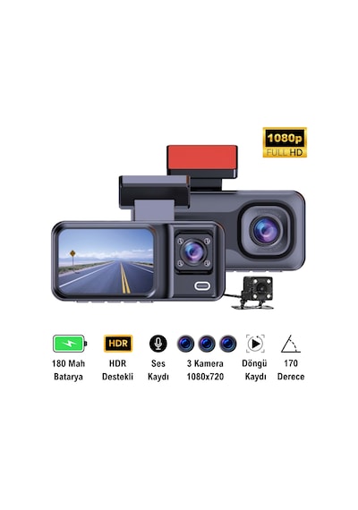 Cc-38 Full Hd 3 Kameralı Araç İçi Güvenlik Kamerası 32gb