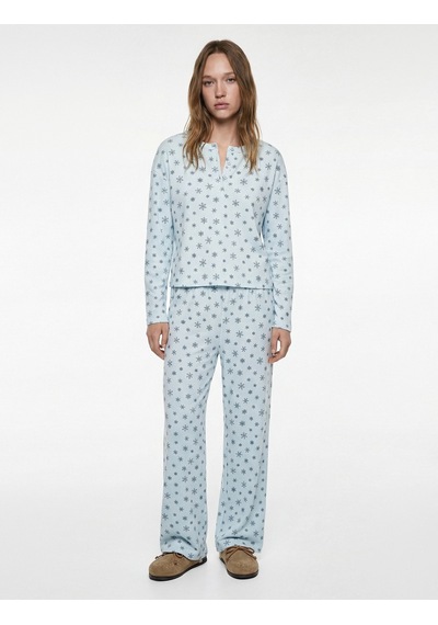 Koton Rahat Kesim Viskon Karışımlı Baskılı Pijama Altı Mavi Desenli 6wlk40023mk Mavi Desenli