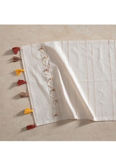 Boncuk Ponponlu Runner 50x130 Cm Açık Bej