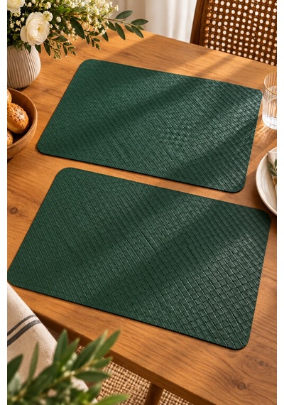 2'li Deri Amerikan Servis Seti 45x30 Cm Örgü Dokulu Supla Masa Servis Altlığı Haki - 939971829 Haki