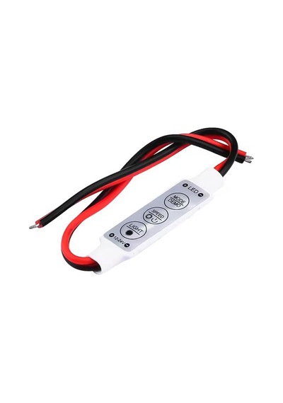 Powermaster 12-24 Volt Mini Üç Tuşlu Tek Renkli Led Kontrol Cihazı Kırmızı - Siyah Kablo