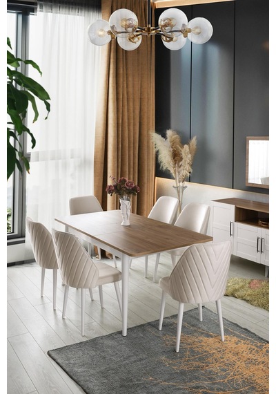 Çakıl Mdf Yemek Masa 6lı Sandalye Takımı 90x145cm 001
