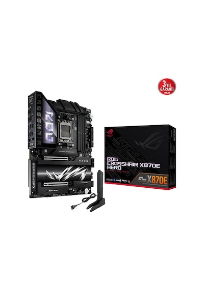 Asus Rog Crosshaır X870e Hero, 4xddr5, 5xm.2, Hdmı, Dp, Type-c, Pcıe 5.0, 2xwi-fi 7, Bluetooth V5.4, Am5 Soket Gamıng Anakart