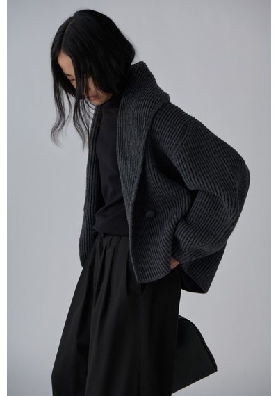 Suud Collection Antrasit Mana Oversize Yün Triko Hırka