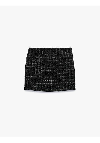 Koton Normal Bel Slim Fit A Kesim Parıltılı Tüvit Mini Etek Siyah Desenli 7wak70008ew